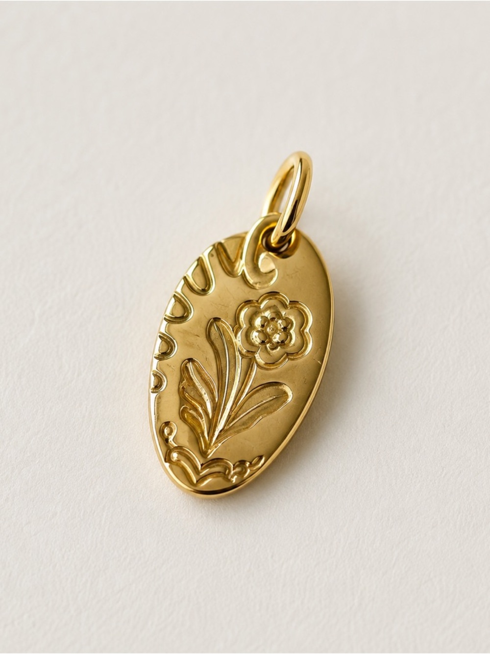 New Plunder Gold Toned Floral Engraved Oval Pendant/Charm